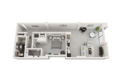 Floor plan for 1 bed, 1 bath, 1050 sqft